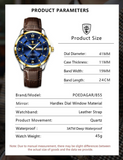 Poedgar™ Reloj Hombre Fondo Azul Oscuro Correa de Cuero