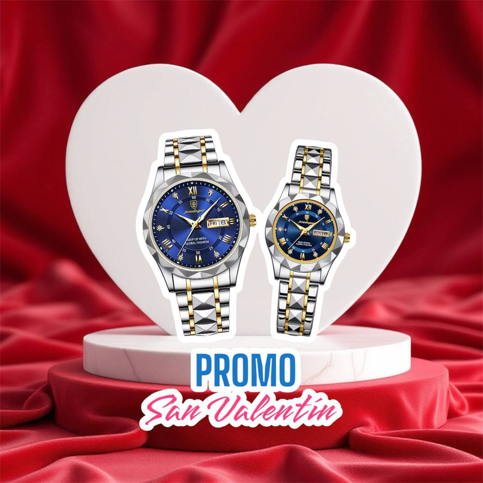 Poedgar™ Reloj Pareja Fondo Azul Correa de Acero
