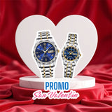 Poedgar™ Reloj Pareja Fondo Azul Correa de Acero