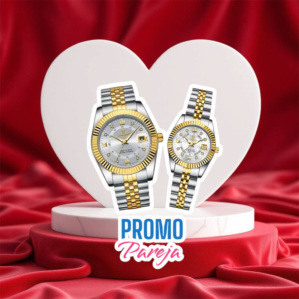 Poedgar™ Reloj Pareja Fondo Blanco Correa de Acero