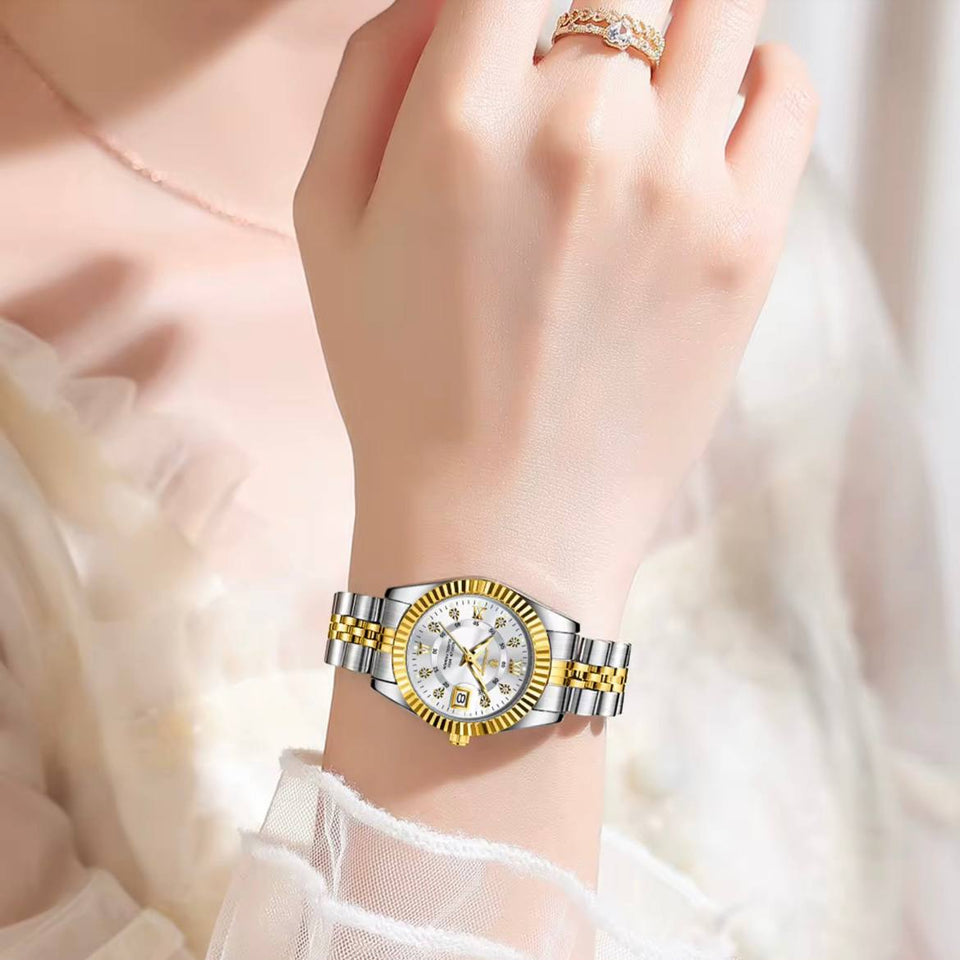 Poedgar™ Reloj Pareja Fondo Blanco Correa de Acero