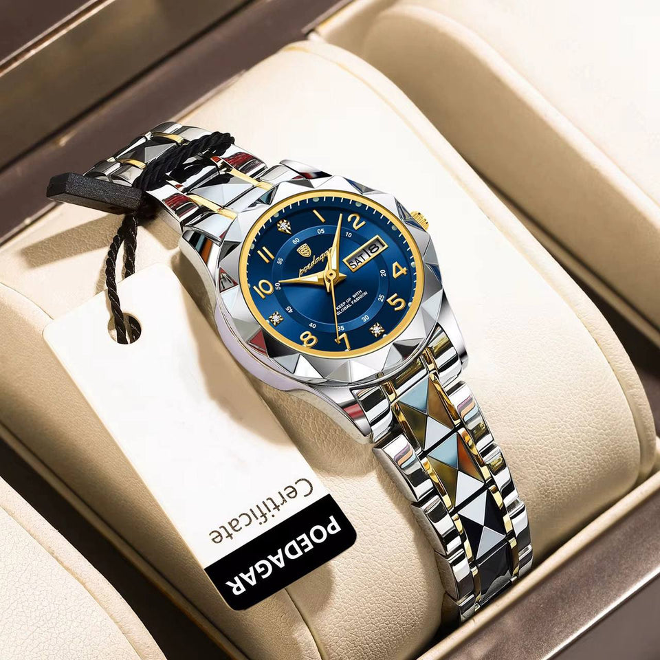 Poedgar™ Reloj Pareja Fondo Azul Correa de Acero