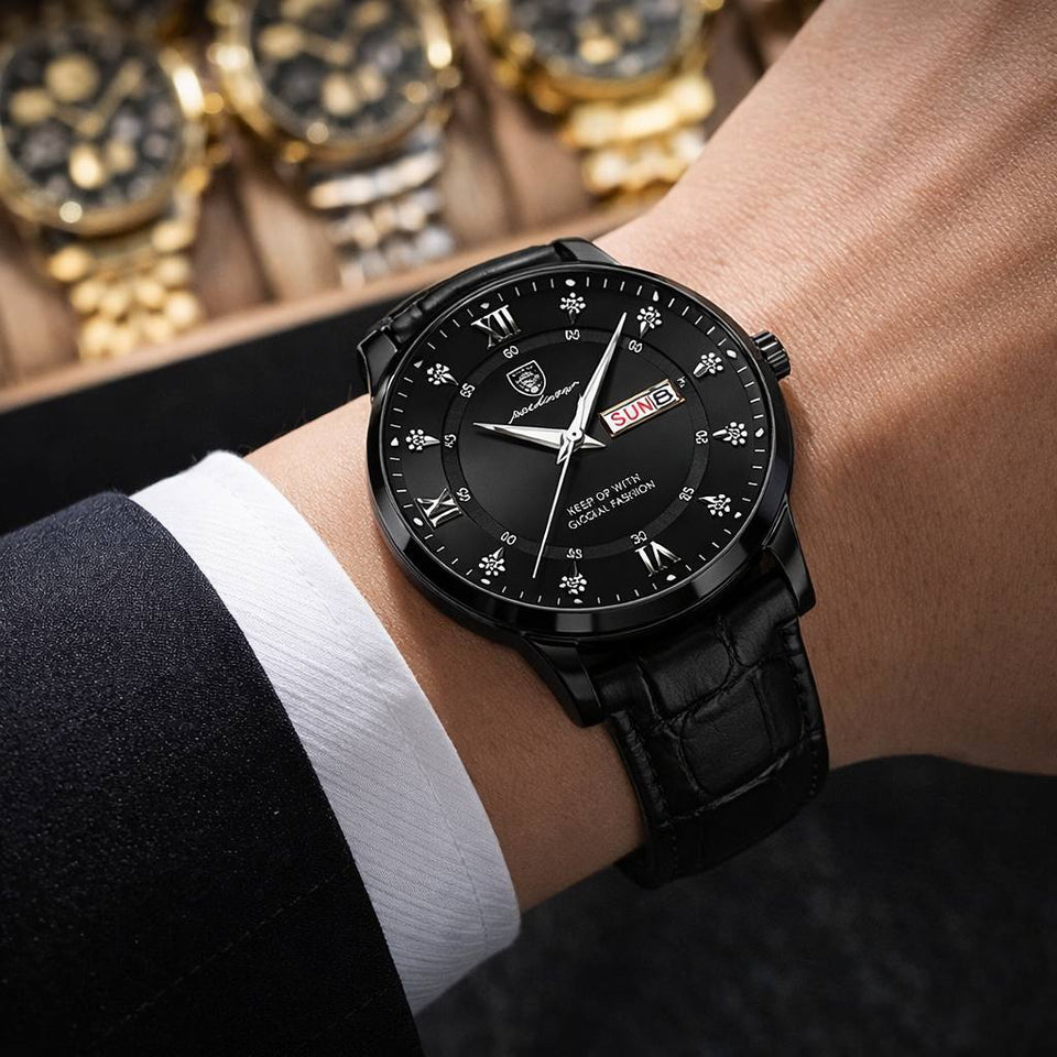 Poedgar™ Reloj Hombre Fondo Negro Correa Negra