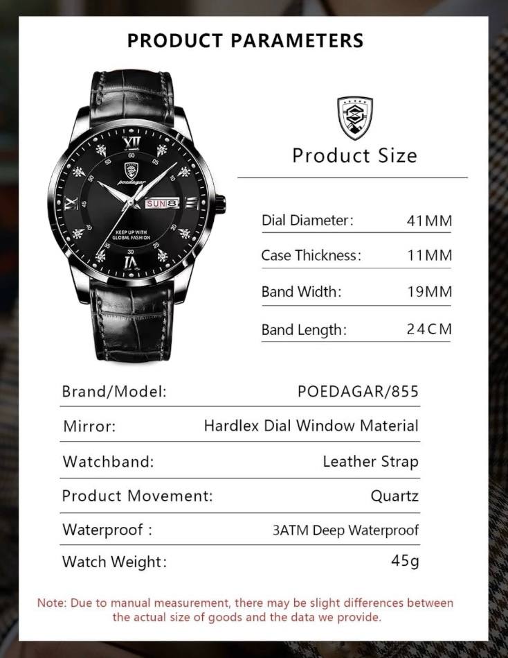 Poedgar™ Reloj Hombre Fondo Negro Correa Negra