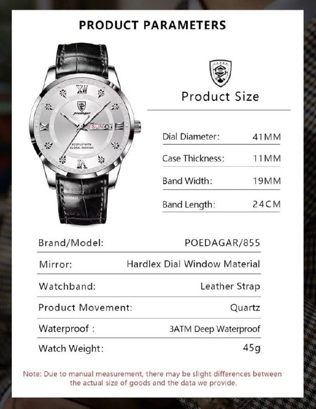 Poedgar™ Reloj Hombre Fondo Blanco Correa Negra